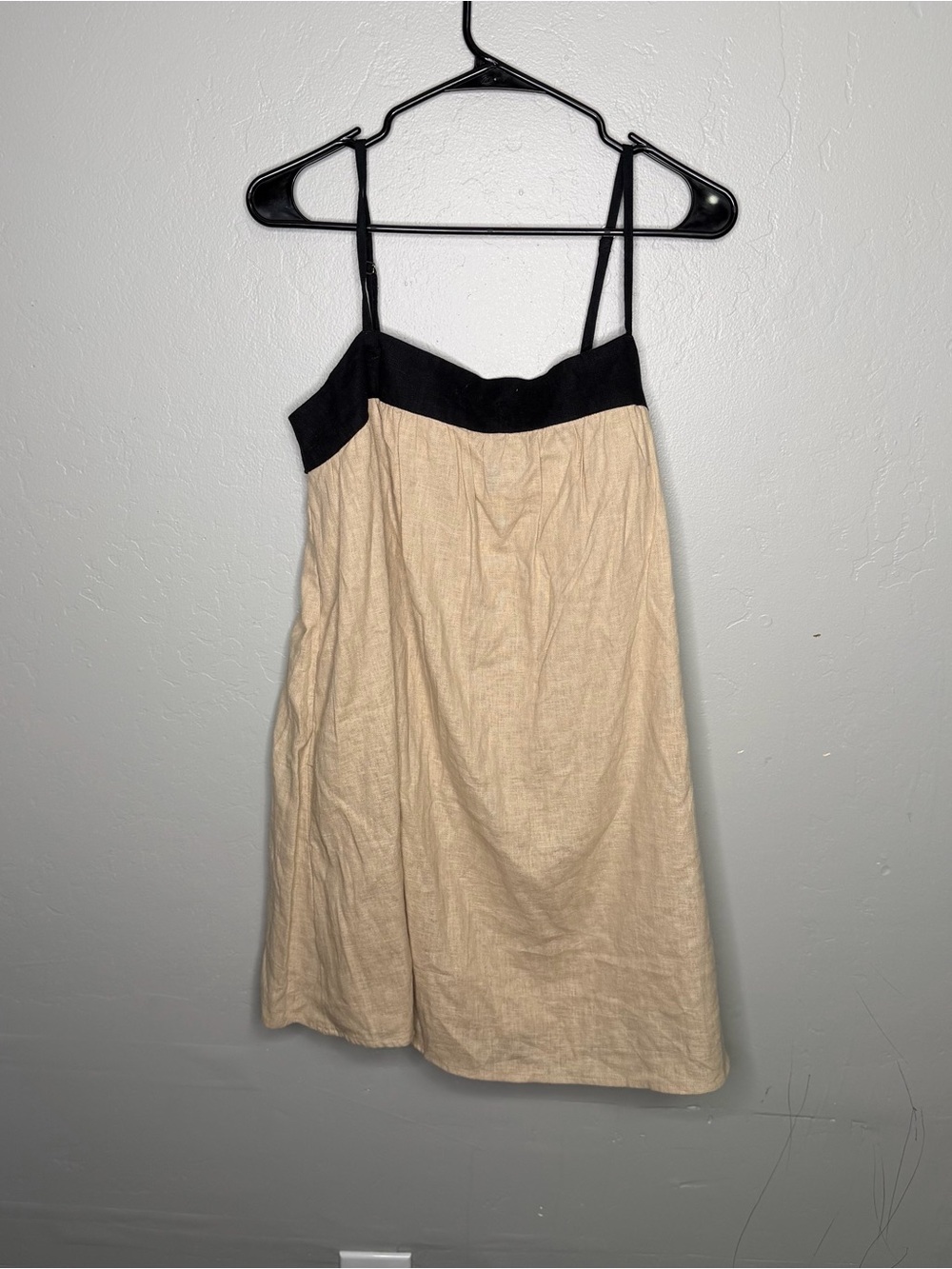 Abercrombie & Fitch Black/Tan Linen Blend Mini Dress Romper Built-In Shorts Sz M
